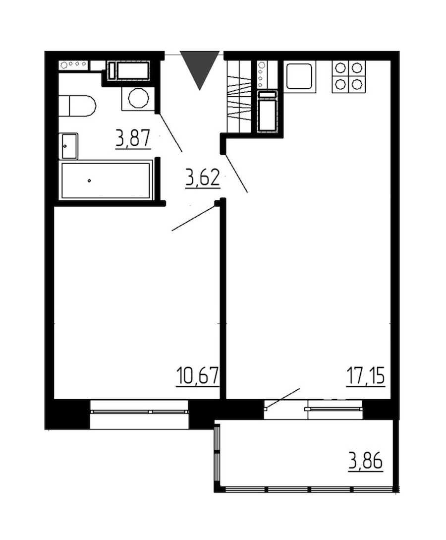 Однокомнатная квартира в : площадь 35.5 м2 , этаж: 3 – купить в Санкт-Петербурге